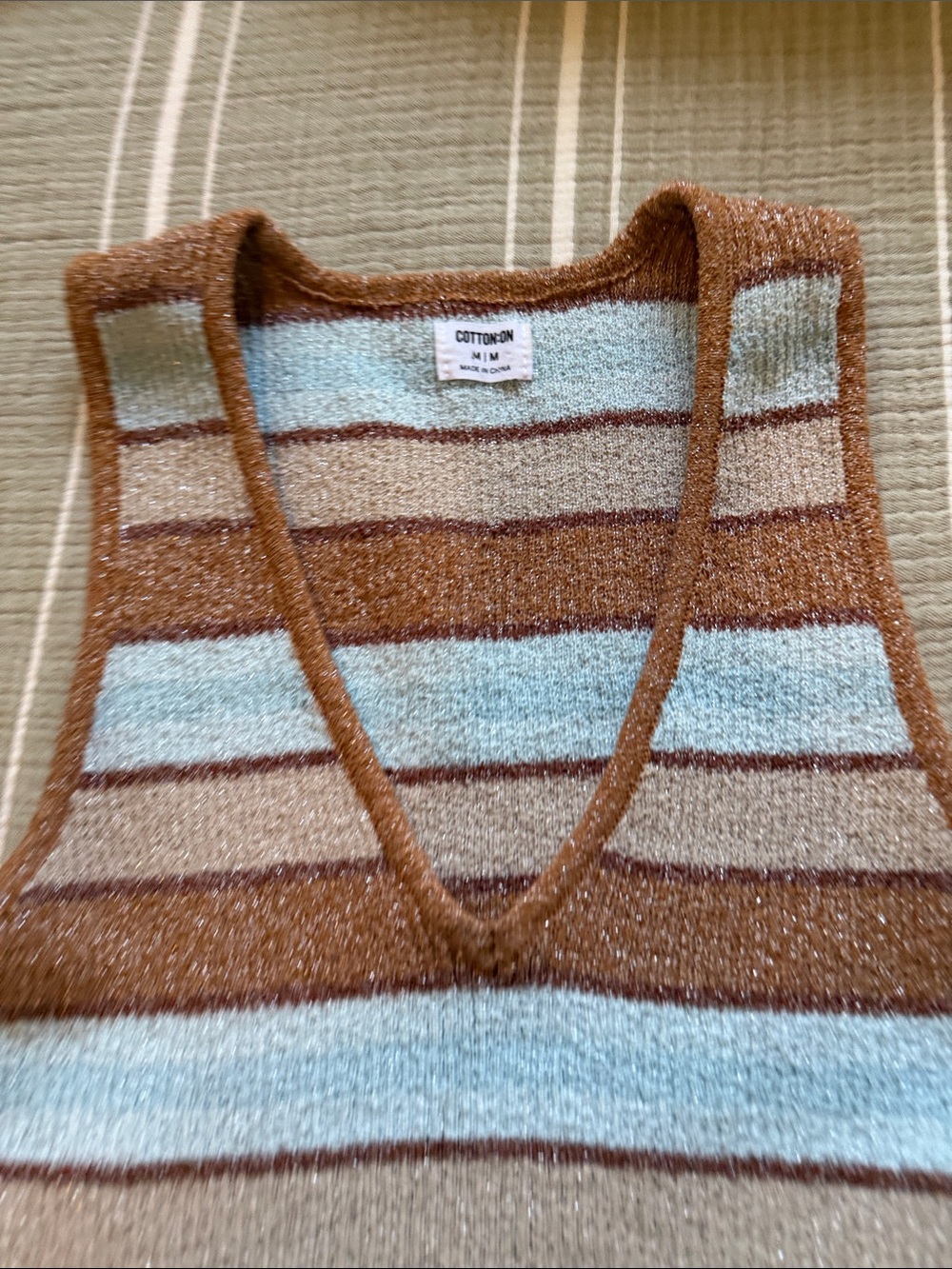 Cotton On Brown and Light Blue Striped V‑Neck Tank Sweater